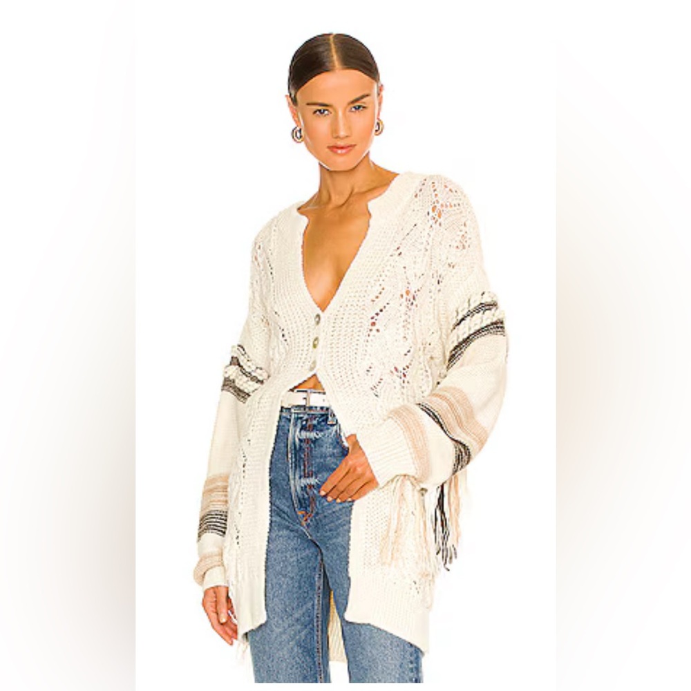 JONATHAN SIMKHAI Junia Patchwork Fringe Cardigan … - image 1